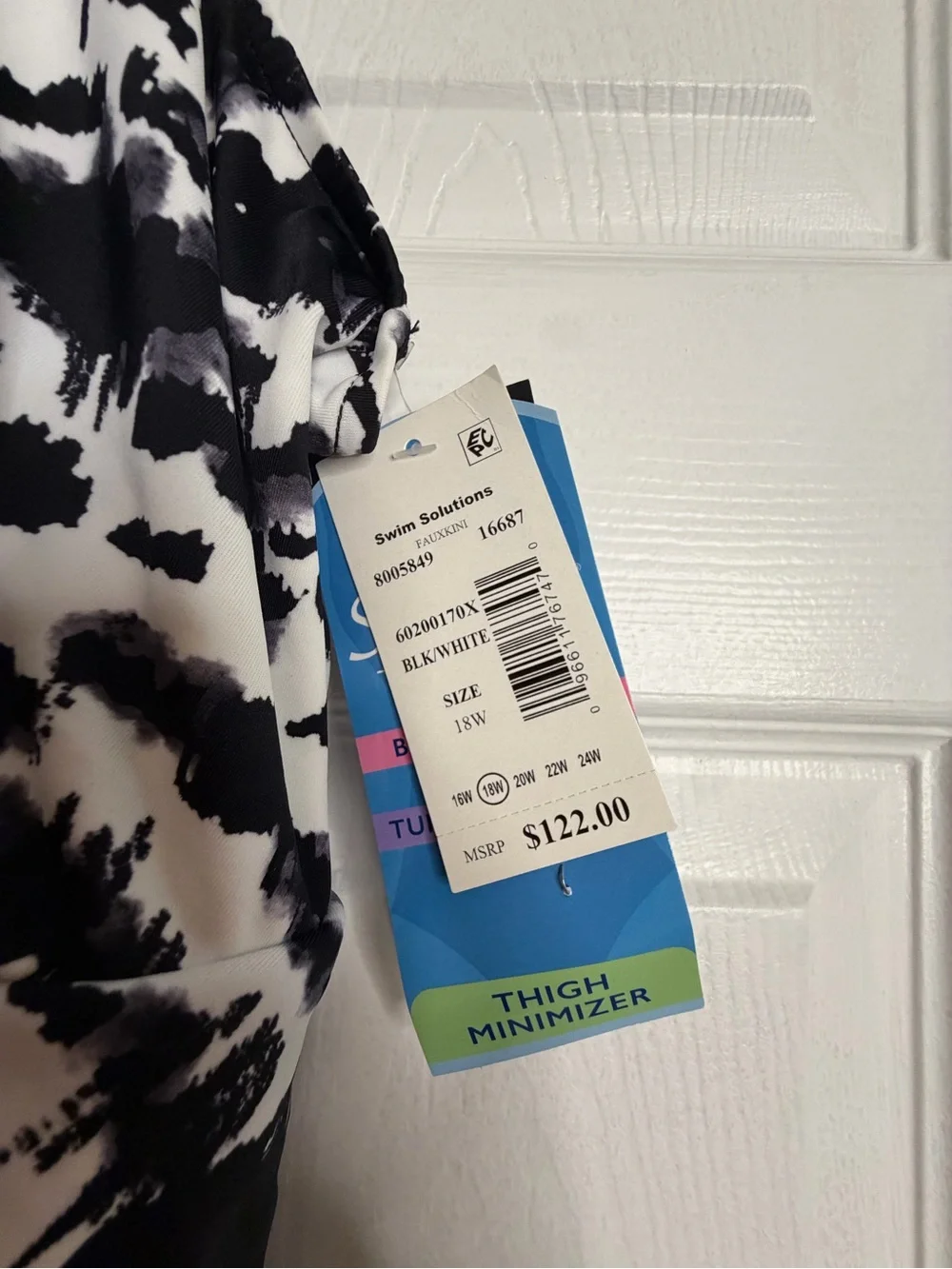Swim Solutions Fauxkini Swim Dress Black White Animal Print Tummy Control 18W - Picture 4 of 7